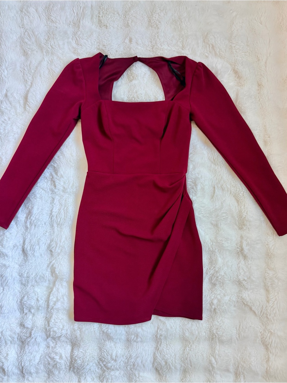 B Darlin Burgundy Long Sleeve Square Neck Bodycon Dress